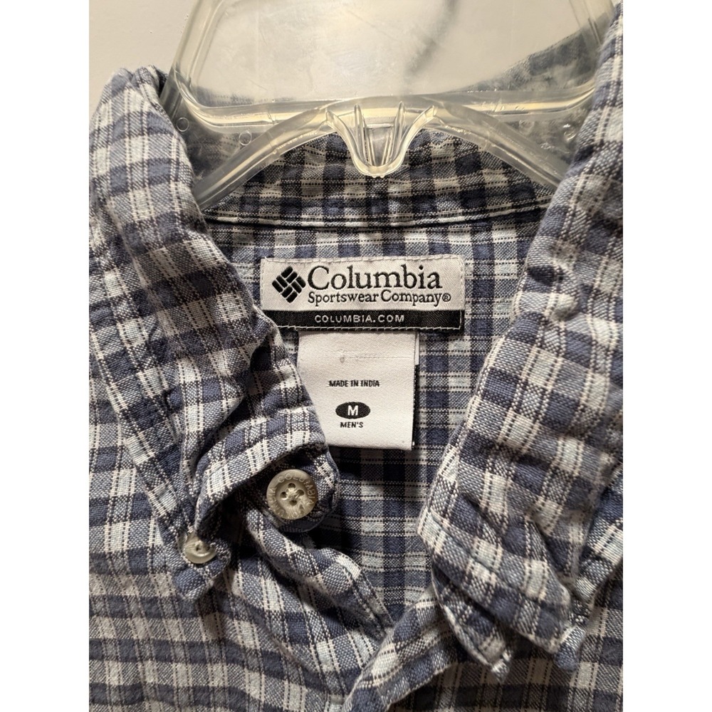 Columbia Men's M Shirt Sleeve Button Down Shirt Blue Plaid Gingham  Gorpcore - Picture 2 of 4